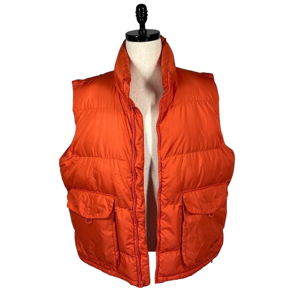 St Johns Bay Mens XL Puffer Vest Orange Quilted Full Zip Insulated Outdoor Vest